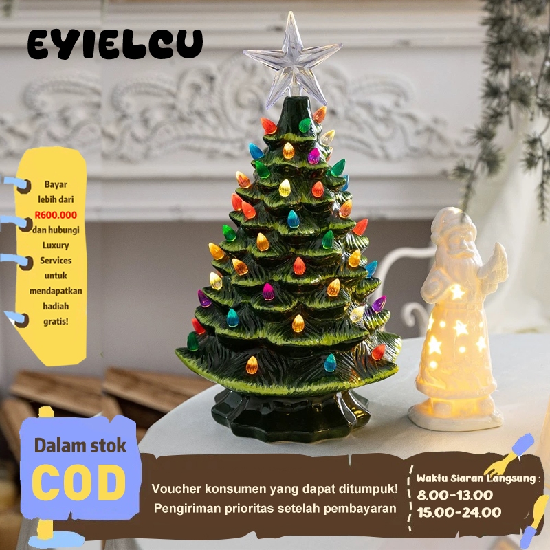 Eyre Pohon Natal Keramik dengan LED - Dekorasi Meja Keramik Terbaru 2025 Dekorasi Natal Terbaru 2025