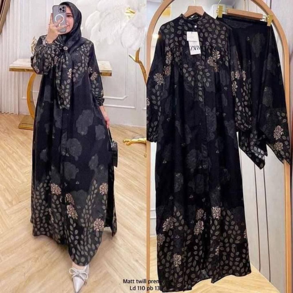 Gamis Rayon Set Hijab | Gamis Jumbo Bahan Rayon Diamond Ori