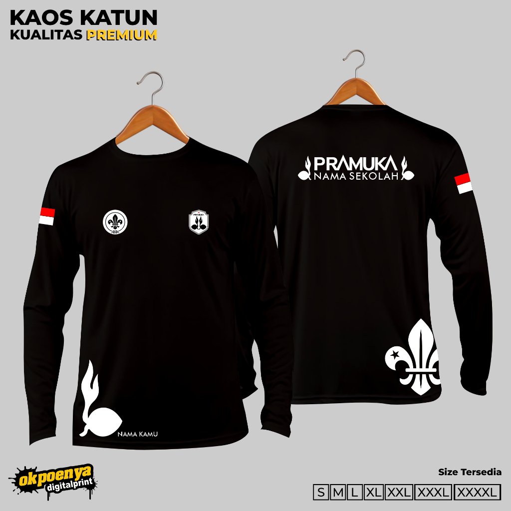 Baju Lapangan Pramuka V7 Kaos Lengan Panjang Pramuka custom Nama dan Nama Sekolah Distro Katun
