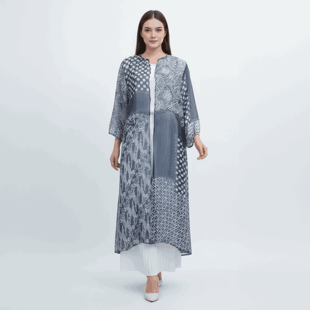PAKAIAN WANITA OUTER BATIK SIMPLE PANJANG ELEGAN BATIK CAP LUARAN GAMIS