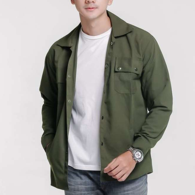 Kemeja Lengan Panjang Pria Trucker Semi Parka Basic Outer Jaket Atasan Slim Casual Formal Cowok