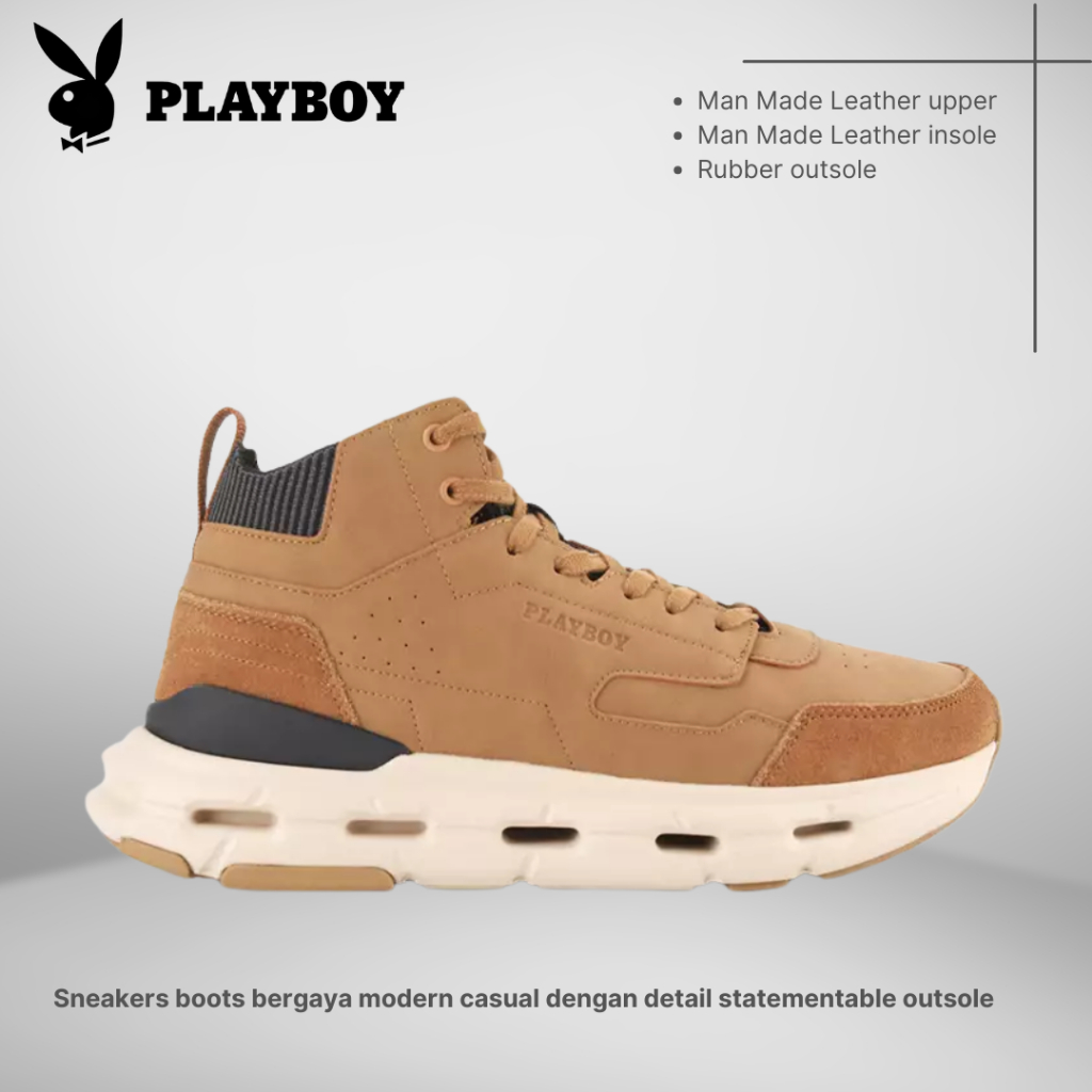SEPATU PLAYBOY ORIGINAL SNEAKERS BOOTS CASUAL PRIA COKLAT PL68
