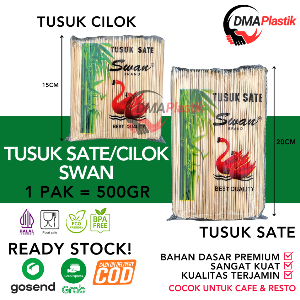 Tusuk Sate & Tusuk Cilok SWAN 15cm 20cm / Tusukan Sosis Cimol Taichan / Tusuk Sate Bambu/Tusuk Sate 