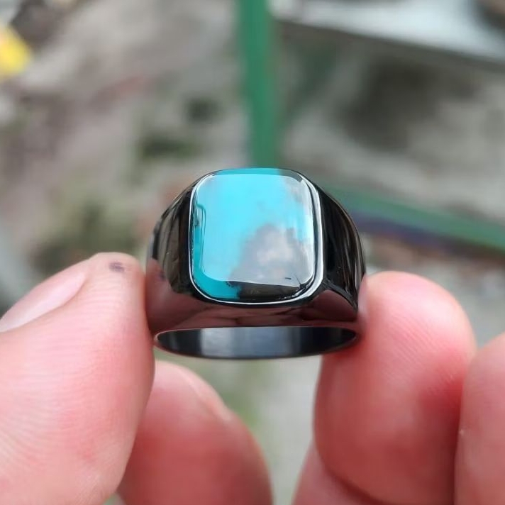 Natural Cincin Akik Bacan Doko Majiko Kotak Ring Black Titanium