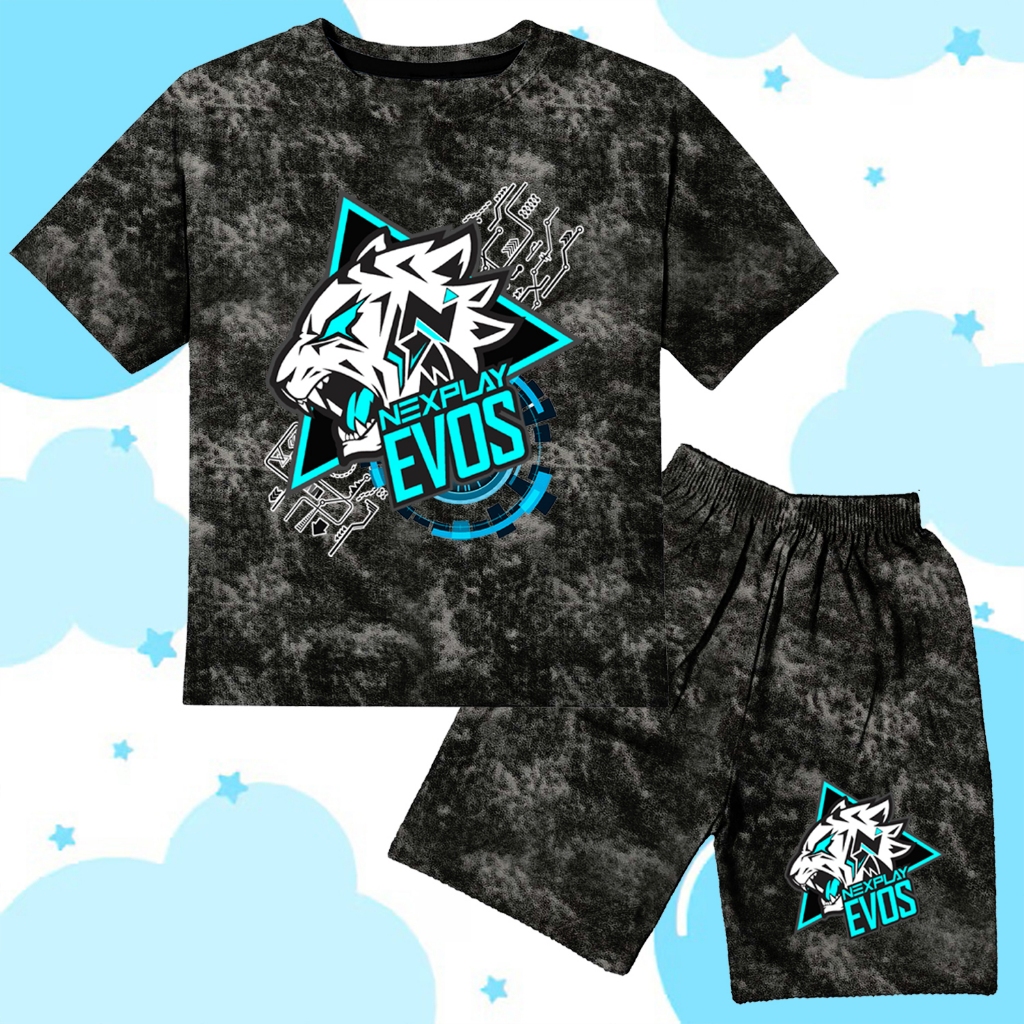 Setelan Denim Jeans Baju Kaos Distro Stelan Set Anak Laki Laki Perempuan 1 - 10 tahun evos 1