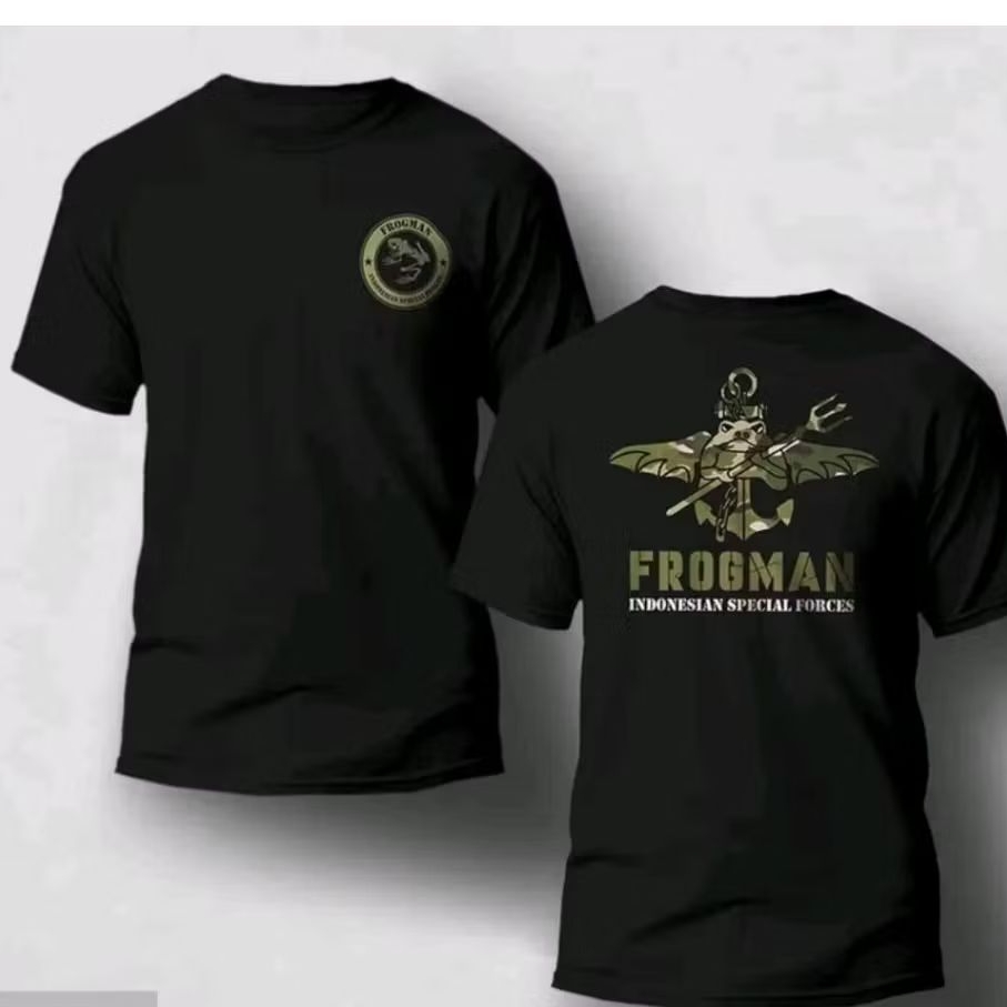 KAOS ATASAN PRIA LENGAN PENDEK FROGMAN INDONESIAN SPECIAL FORCES-DTF DEPAN BELAKANG/KAOS T-SHIRT BAJ