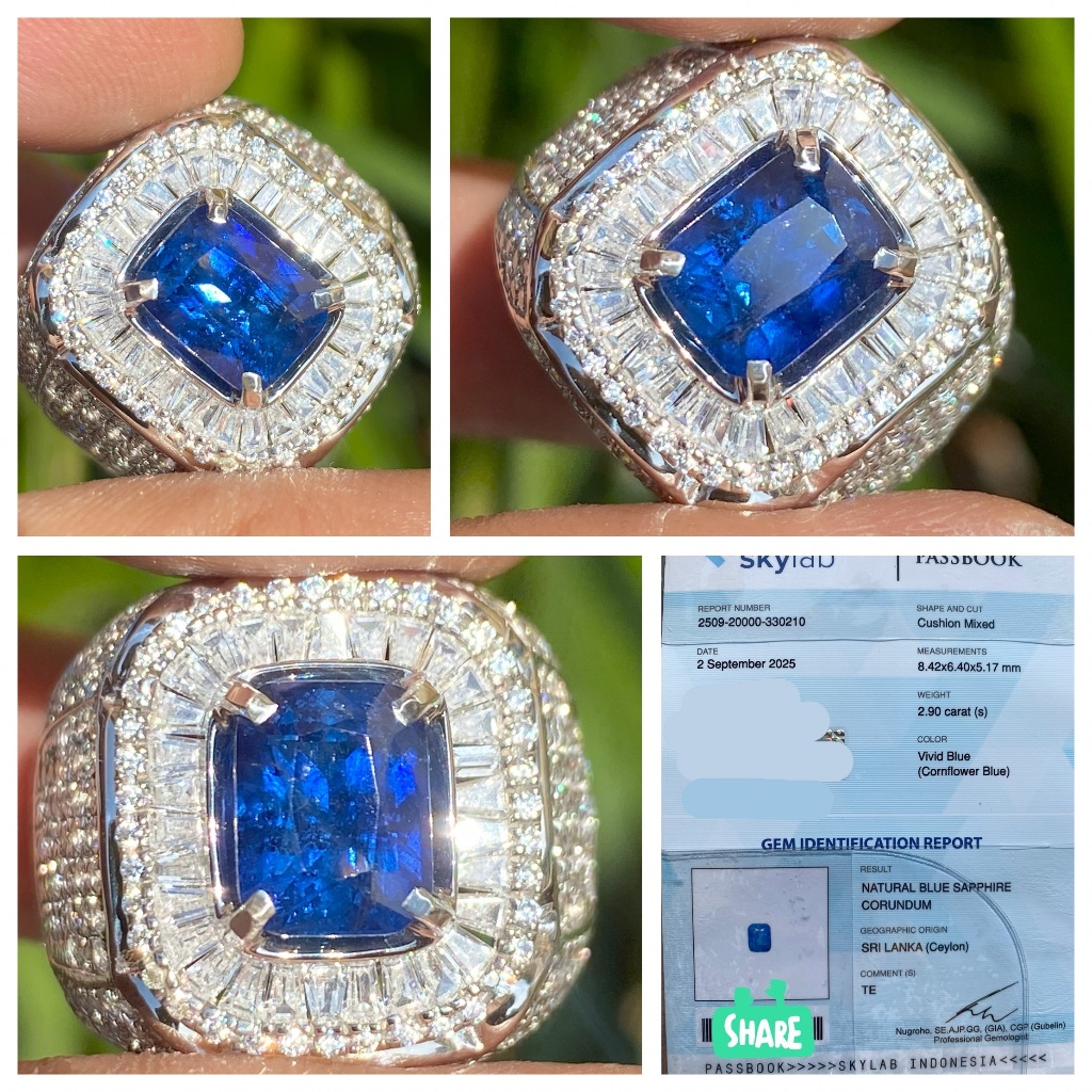 Natural 2.90ct vivid cornflower blue sapphire srilanka heat