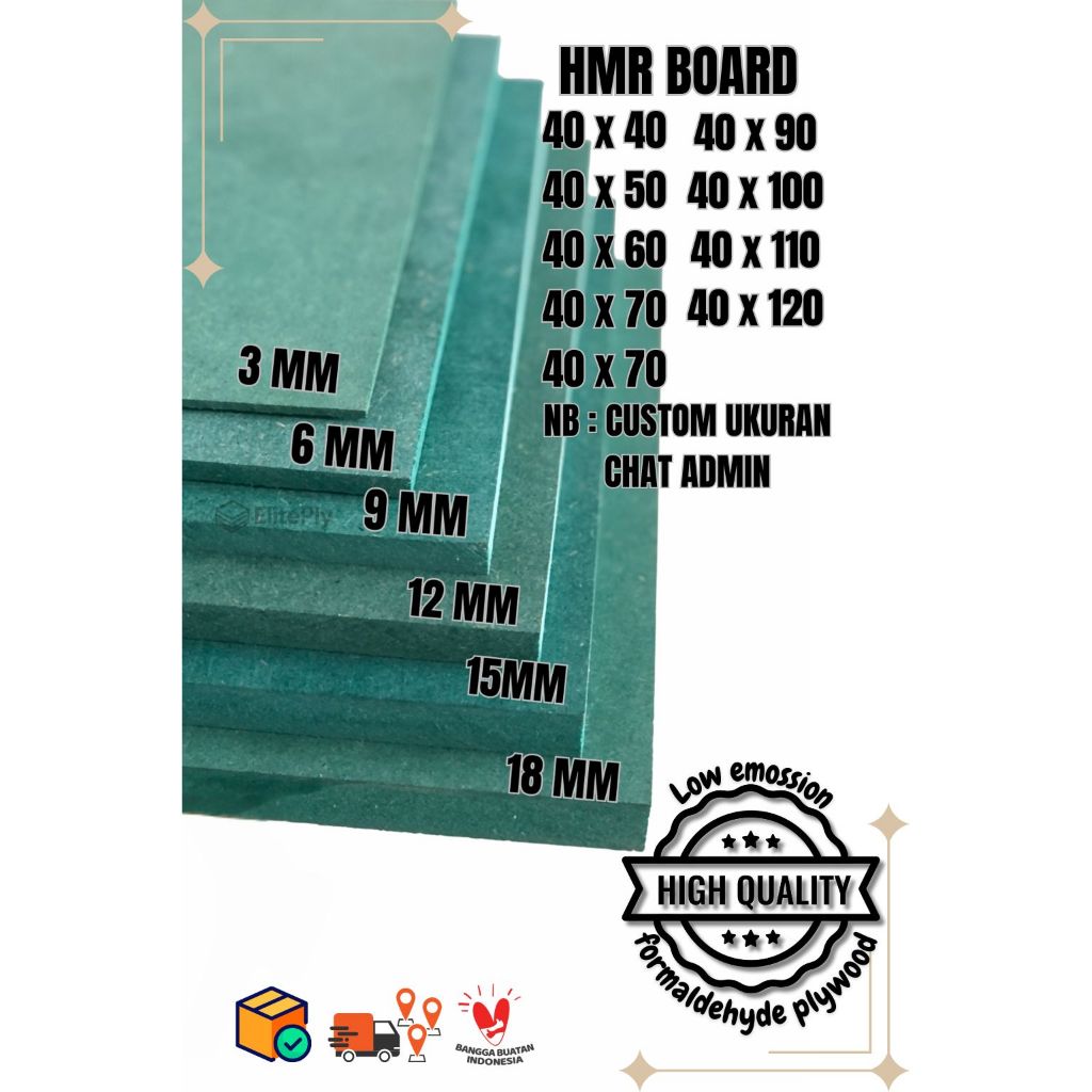 Papan MDF / HMR BOARD custom warna hijau 18mm lebar 40 cm