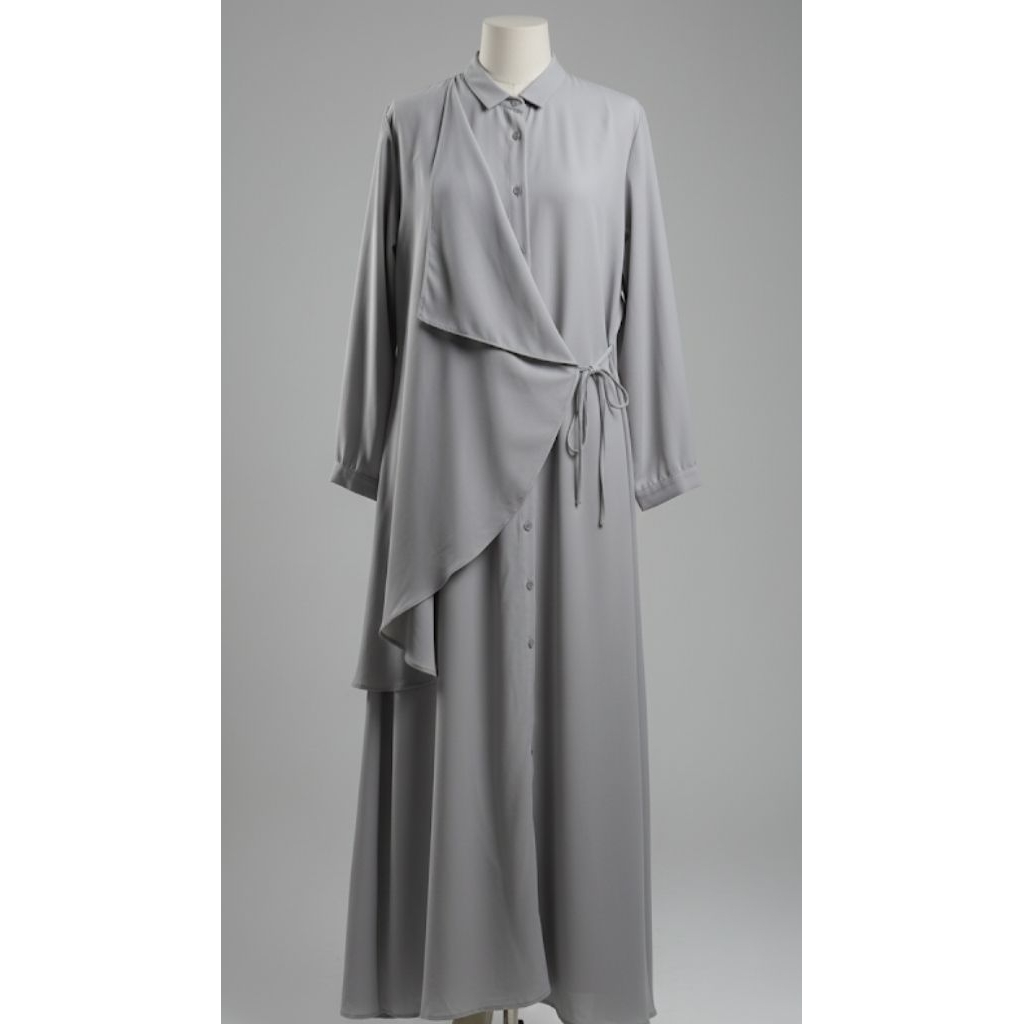 Preloved Long Dress / Baju Muslimah Warna Abu Abu Kekinian By Dinda Hauw