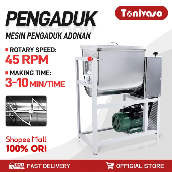 Tonivaso Mesin Pengaduk Adonan Mie Horizontal | 5-15KG, Cocok Adonan Padat Berat - Original Terbaik 