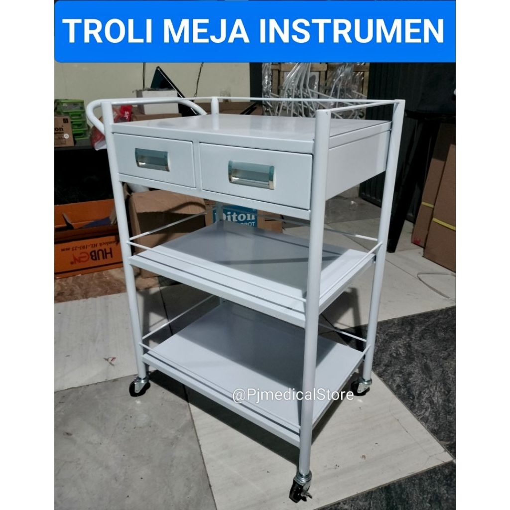 Trolley Instrumen 3 Rak Susun Laci / Meja Instrumen / Troli Instrument / Troli Alkes