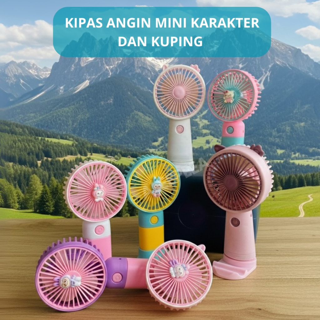 Kipas Angin Mini Portable Karakter - Charger USB Praktis Kipas Mini Portable - Kipas Angin USB Karak