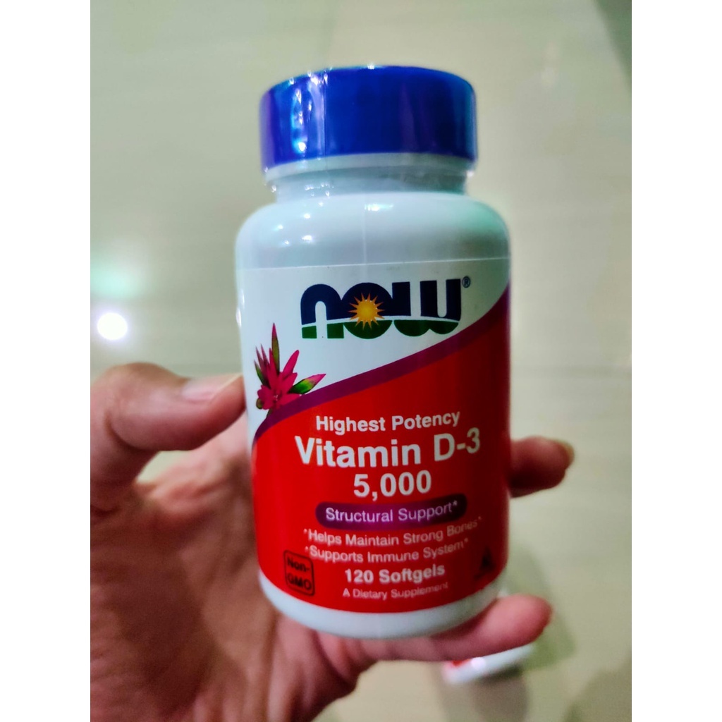 NOW Vitamin D3 5000 IU with K2 Menjaga Imun dan Daya Tahan Tubuh - 100% Original ISI 120 Softgels