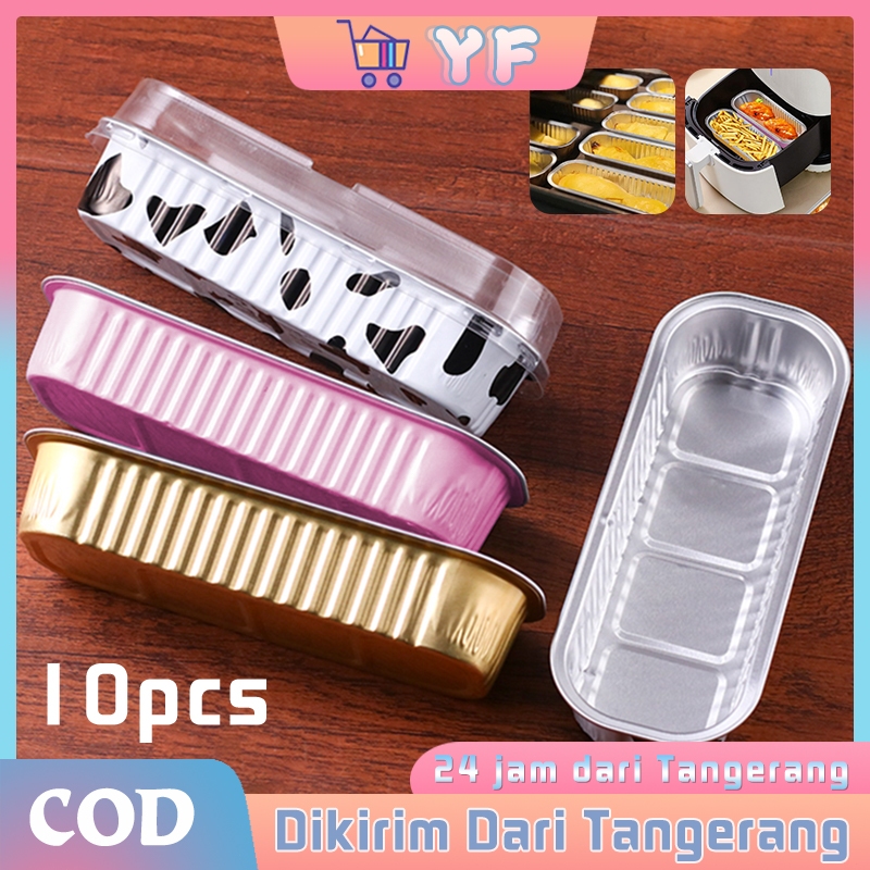 10pcs Aluminium Foil Cup Dengan Tutup Kapasitas 200ml Kotak Dessert Alumunium Foil Tray Panjang