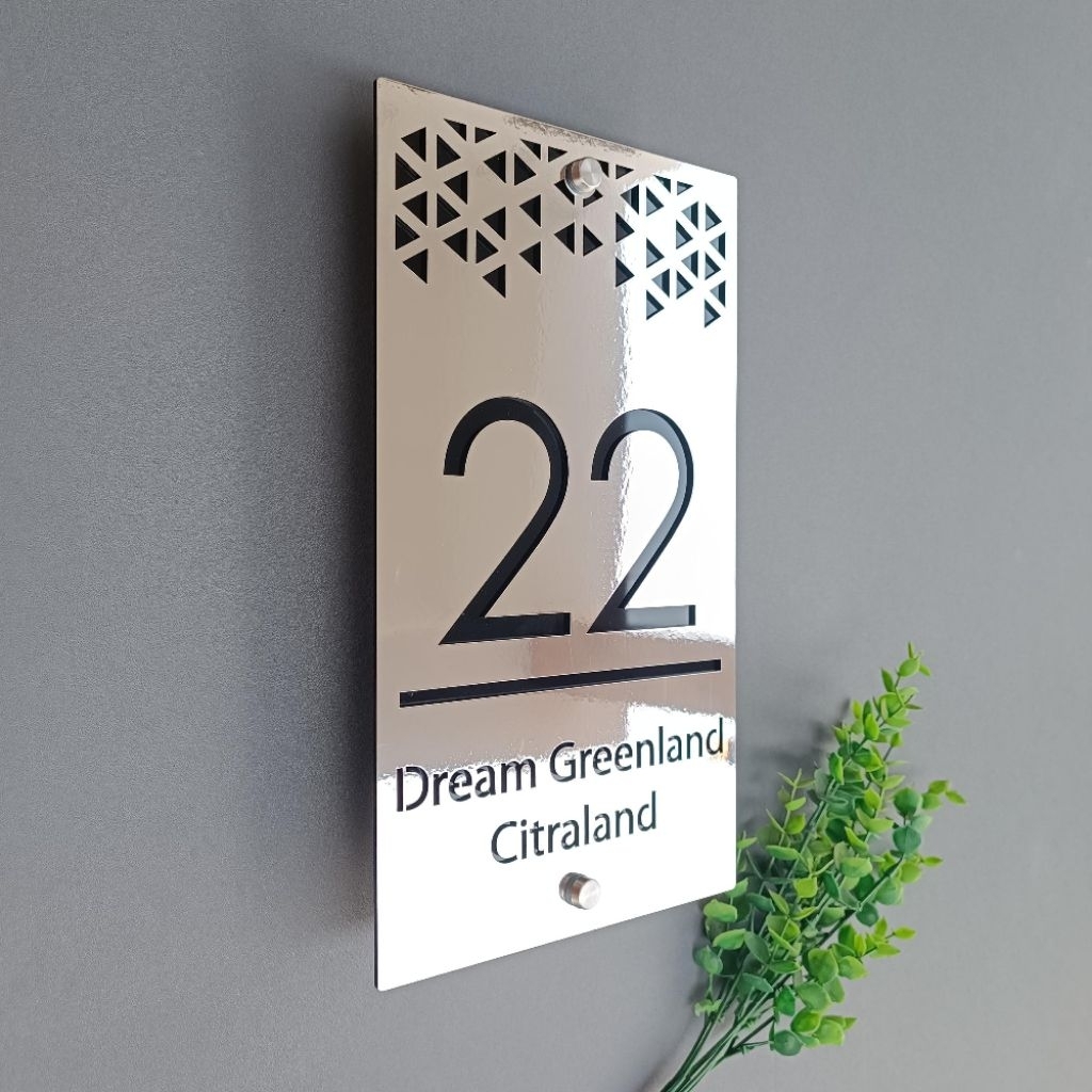 Nomor Rumah Akrilik Motif Stainless Papan Nomer Rumah Acrylic Eksklusif Modern