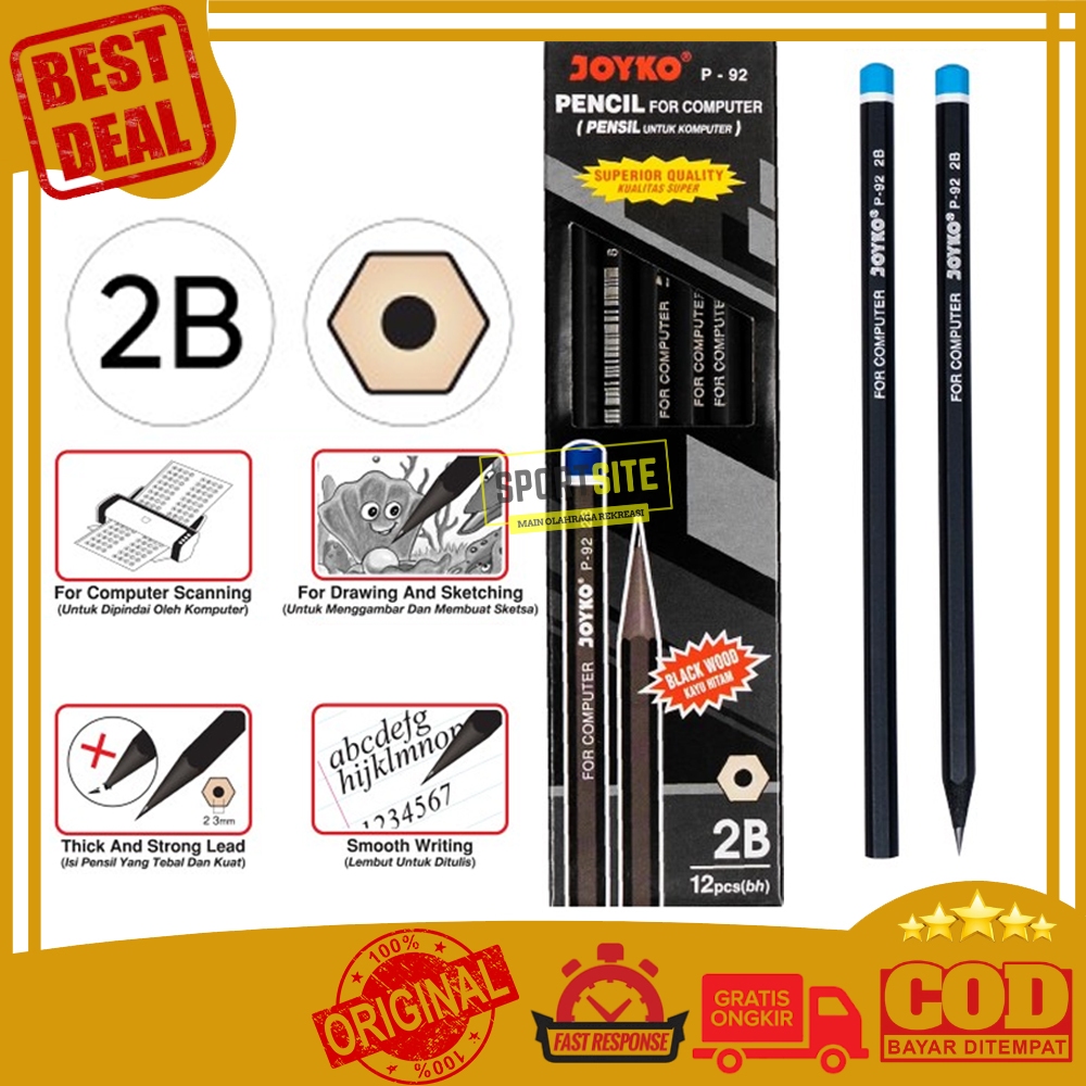 Pencil Joyko P-92 2B For Computer School Office Stationery Black Wood Pencil ATK Alat Tulis Menulis 