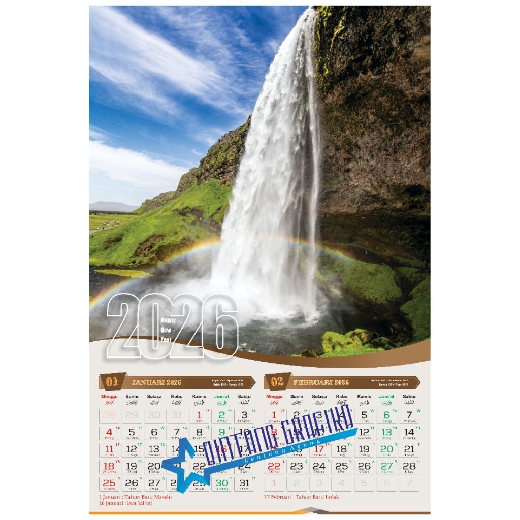 KALENDER DINDING 2026 LENGKAP ( nasional, jawa, hijriyah )