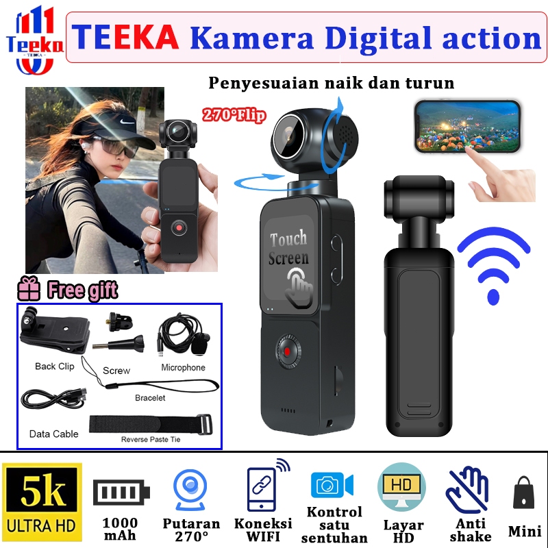 TEEKA [Action 2] 5K Camera Vlog WIFI Kamera action Touch layar HD 270° Pocket WIFI Camcorder untuk A