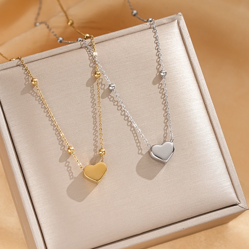 K299 Kalung Titanium Premium Wanita Liontin Love Boba Boba Lapis Emas 18 KGP