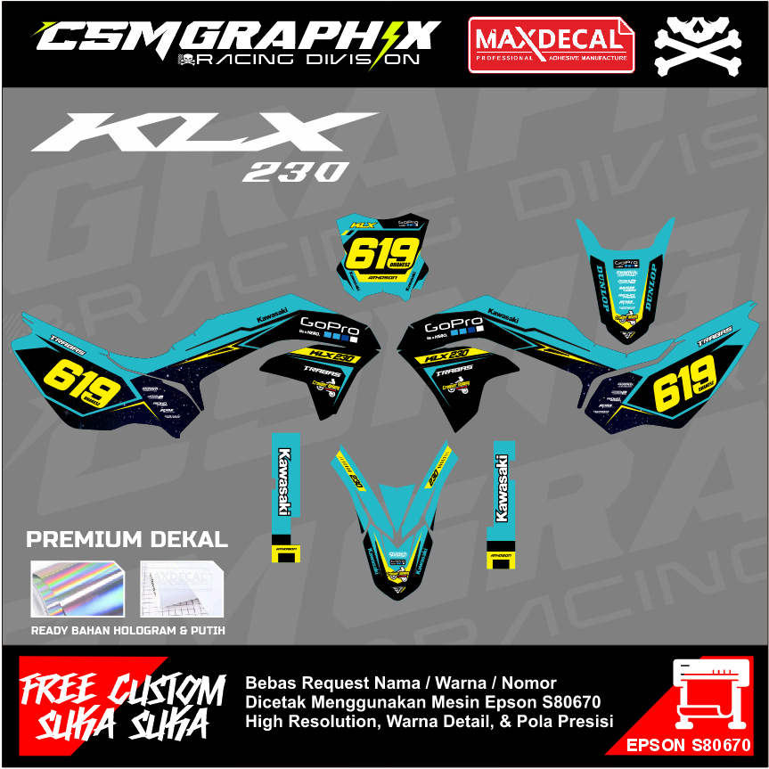 PREMIUM CUSTOM DECAL MOTOR New KLX 230 / STIKER DEKAL KLX 230 SE S 2023 2024 NEW   / DEKAL STICKER B