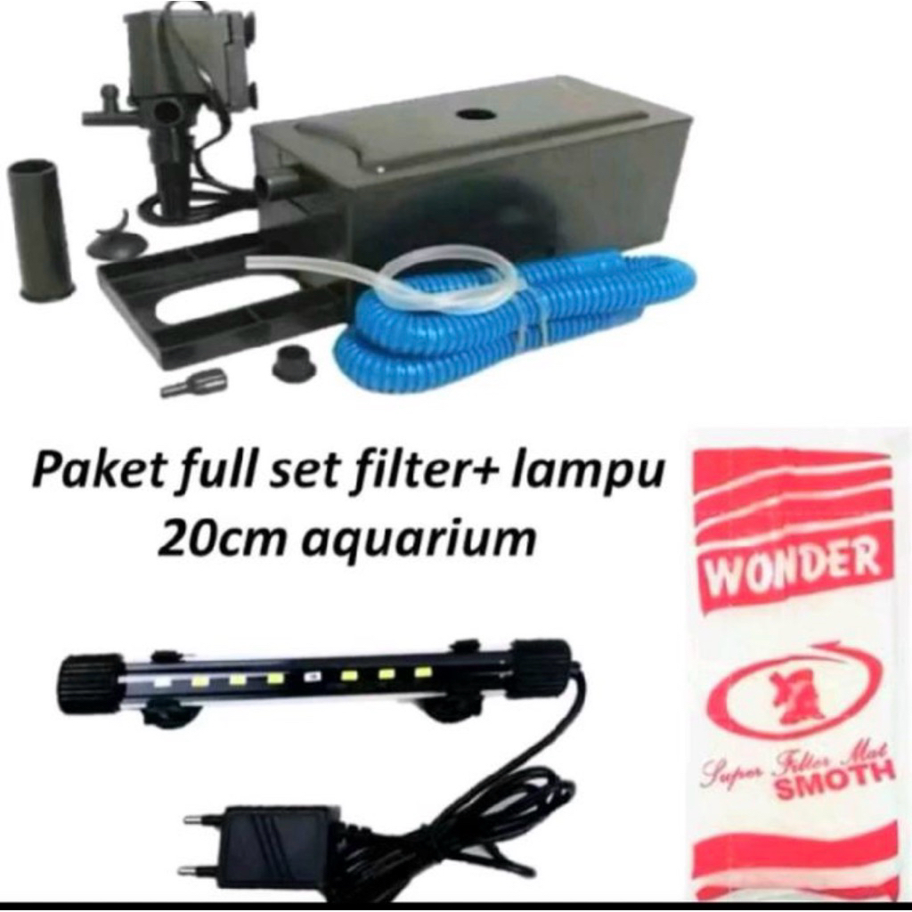 paket super lengkap box filter (S) pompa 1200 selang kapas lampu celup 20cm aquarium