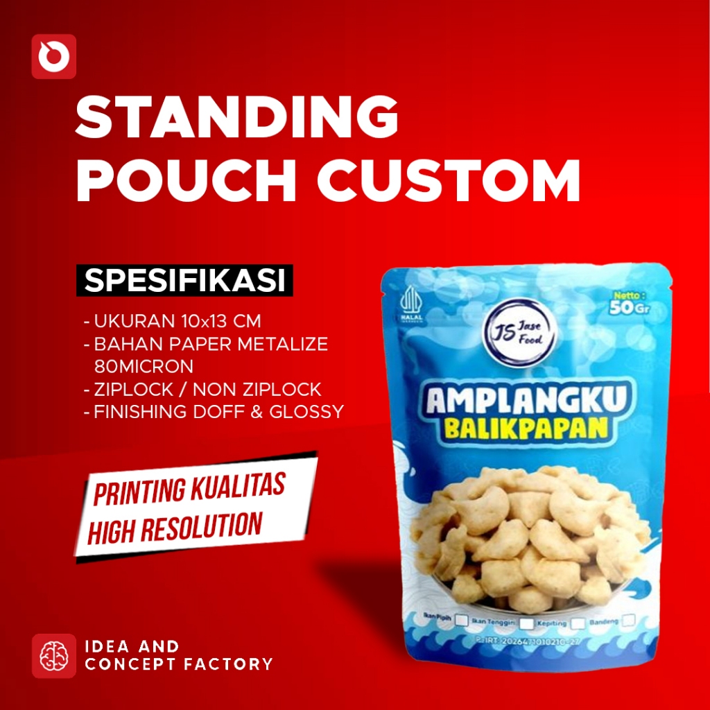 Merch - Standing Pouch Custom/Kemasan Makanan Custom Non Ziplock/Ziplock Size 10x13