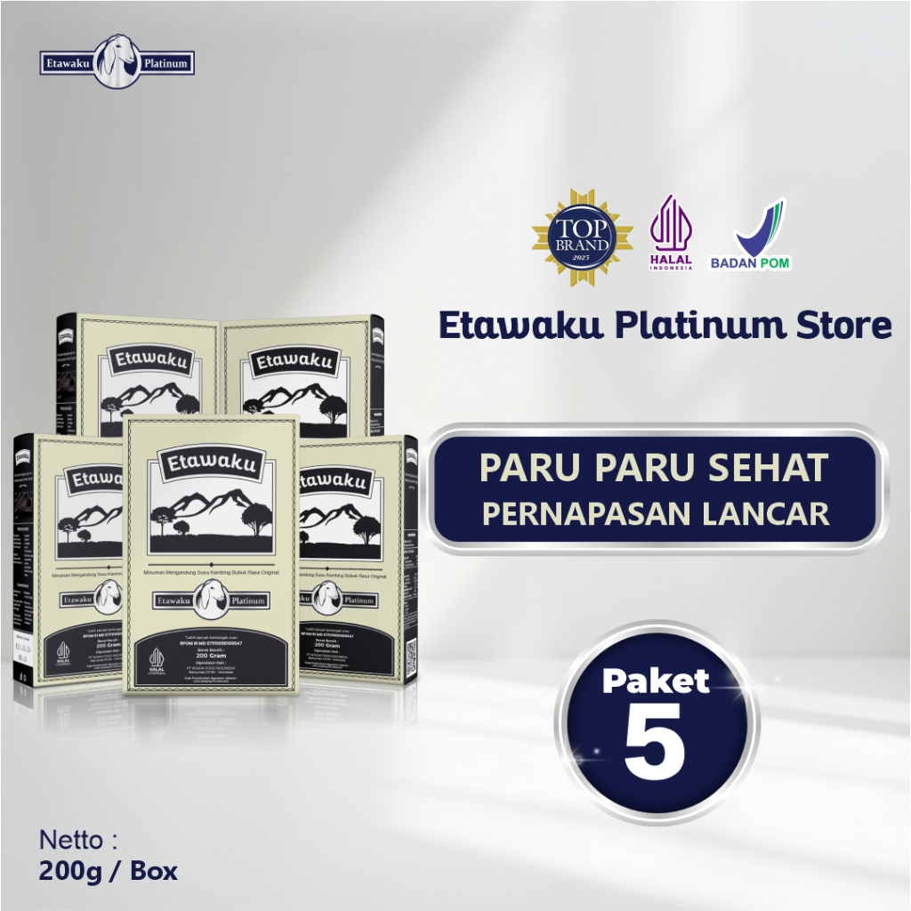 𝐏𝐑𝐎𝐌𝐎 Etawaku Platinum Paket 5 Box - Susu Etawa Bubuk Murni Atasi Masalah Pernafasan dan Paru - Paru