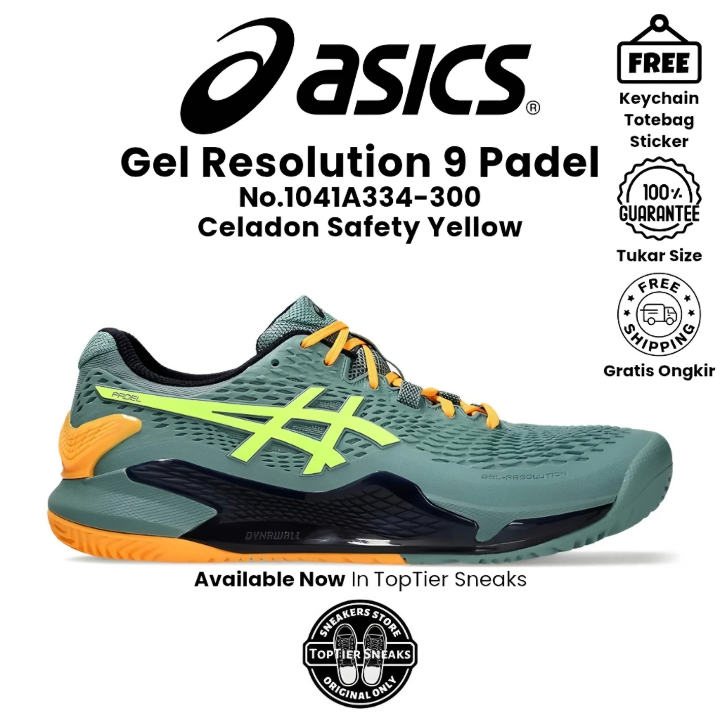 Sepatu Running Tennis Asics GEL RES0LUTI0N 9 Padel Celadon Safety Yellow Original