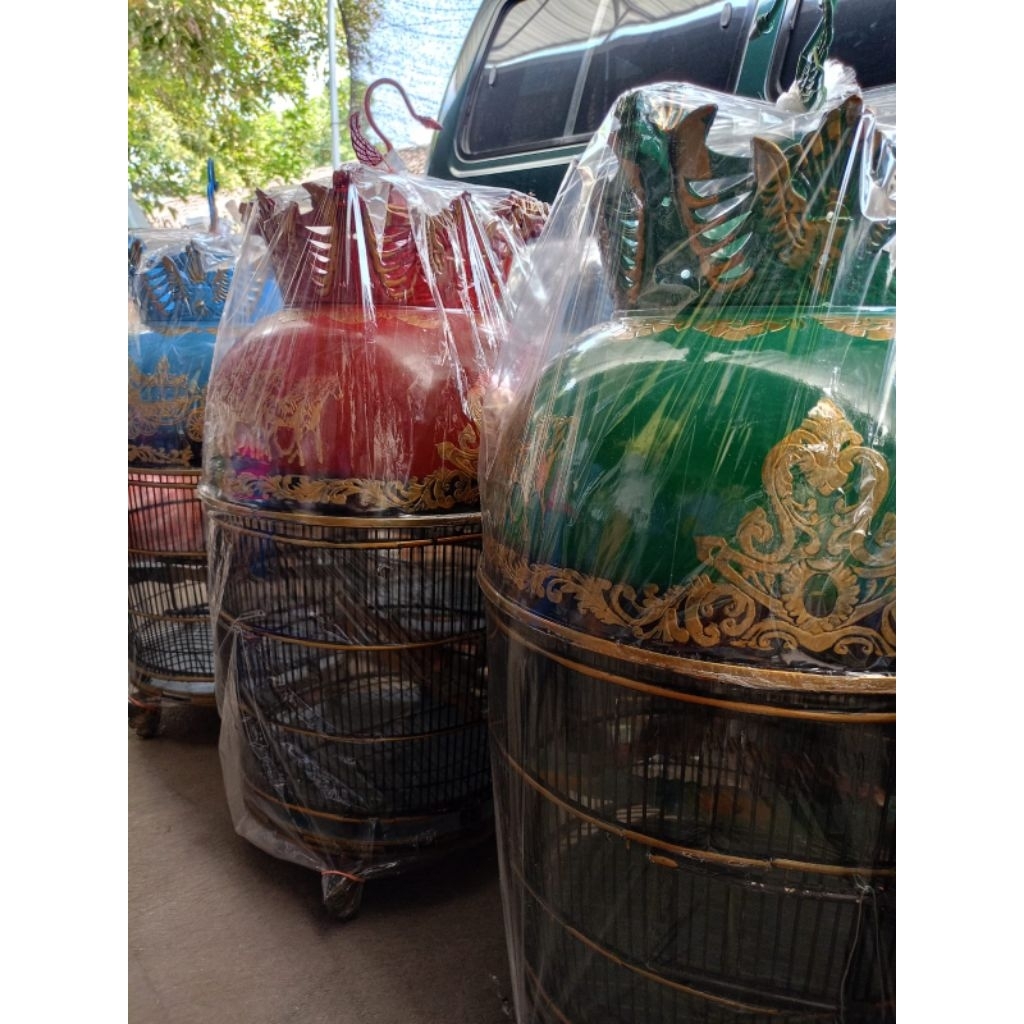 Sangkar perkutut full set mahkota , motif lukisan tangan
