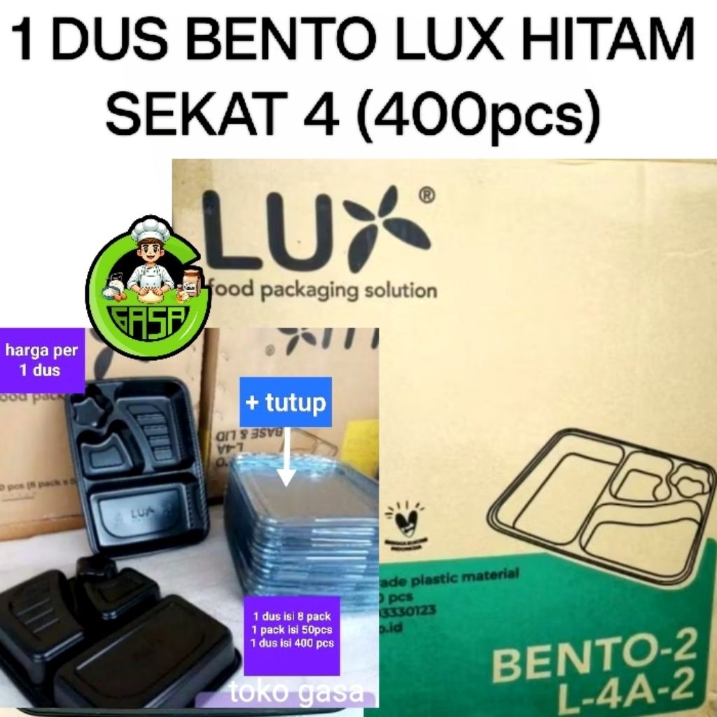1 dus Terlaris mika bento LUX sekat 4 (1 dus isi 400pcs)/MIKA BENTO/BENTO box/bento lux/mika bento p