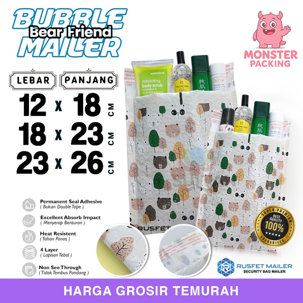 AMPLOP BUBBLE MAILER WRAP ENVELOPE RUSFET BEAR FAMILY PREMIUM SATUANN