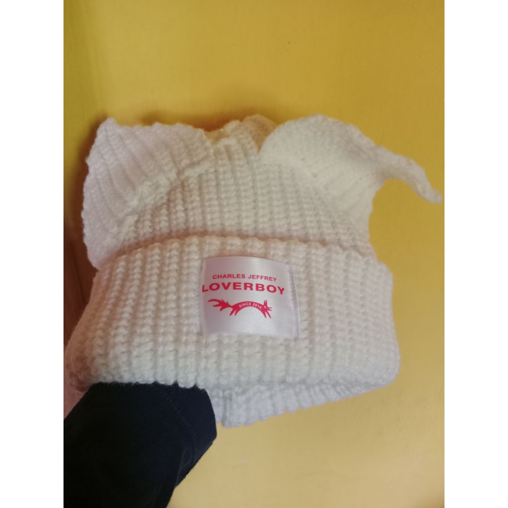 Topi Rajut Beanies Loverboy Desain Kuping Kelinci Bahan Wol Tebal Hangat K-Pop Style