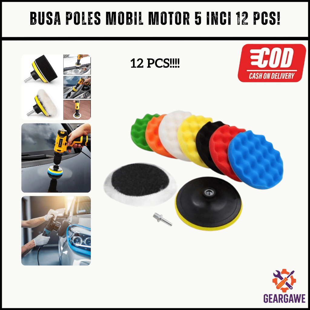 Set Busa Poles Mobil Motor 5 Inch 12 Pcs Pad Polishing Sponge Wol Backing Plate Bor Mesin Polisher