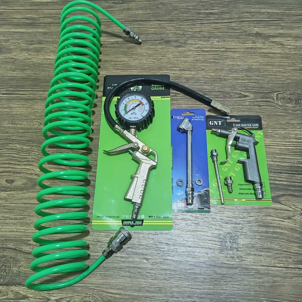 JLD Paket Peralatan Kompresor Selang Spiral 6 Meter + Air Chuck Gun - Semprotan Agin + Inflator Gun 