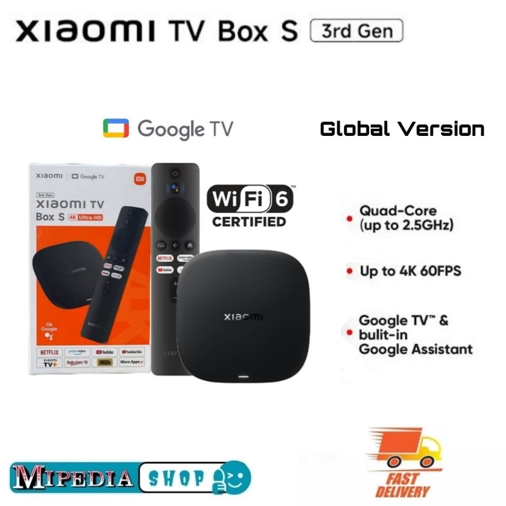 Xiomi Mi Box S Gen 3 Smart Google TV HDR10 4K Ultra HD Dolby Vision Dolby Atmos Tv Box S 3rd Gen