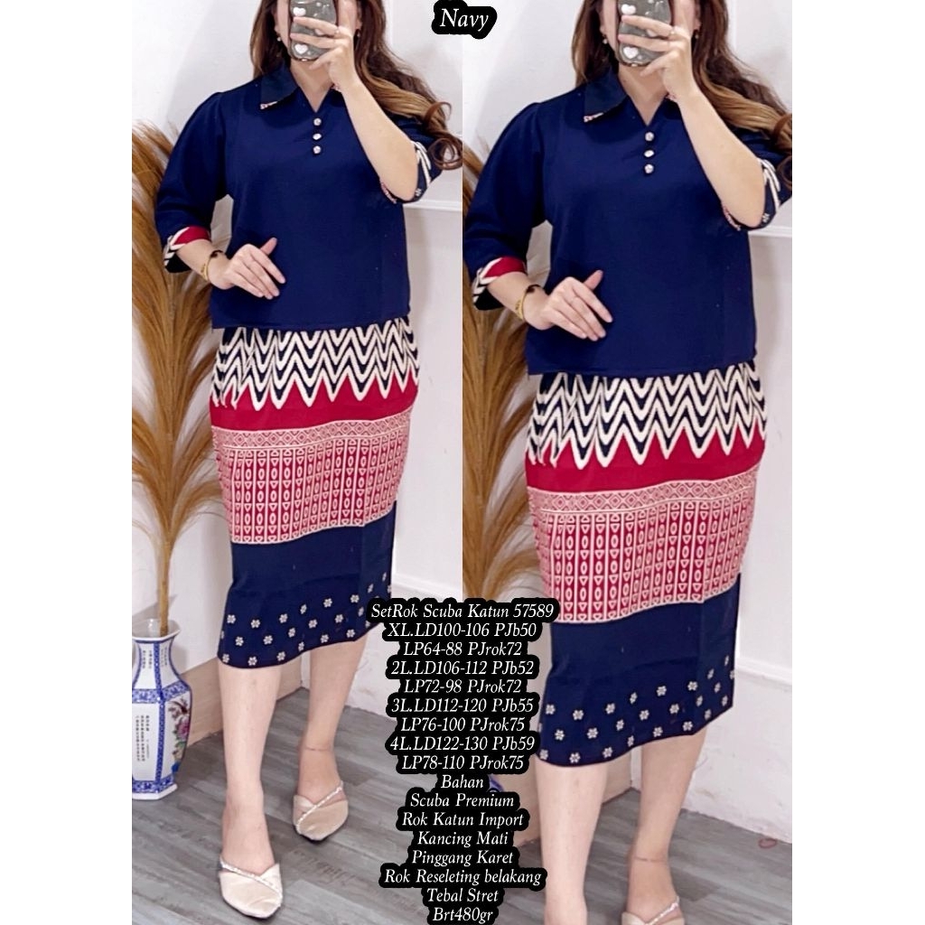 001 NAV 2L FER 57589 SET ROK SCUBA KATUN WANITA IMPORT / SET ROK GEREJA / READY / REALPICT