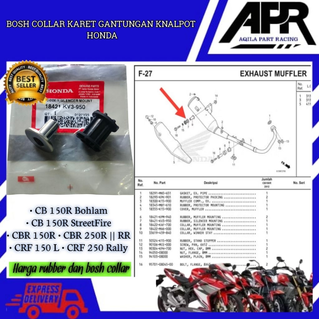 Karet Bosh Collar Dudukan Silincer Knalpot Honda Cb150R Bohlam Cbr150 r StreetFire Cbr 150r CBR 250 
