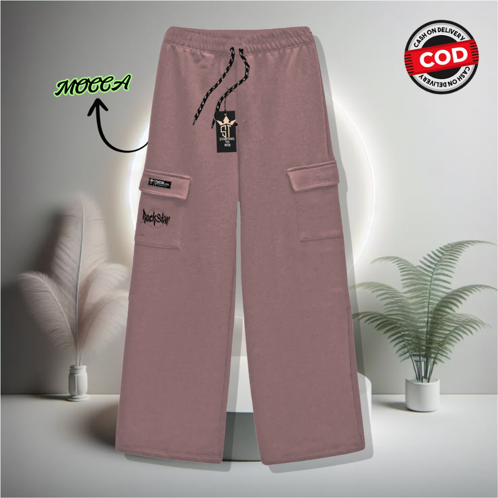 NEW Celana panjang Cargo Bahan Fleece Longs Pants Motif Rockstar Celana Cargo Panjang Pria Wanita Te