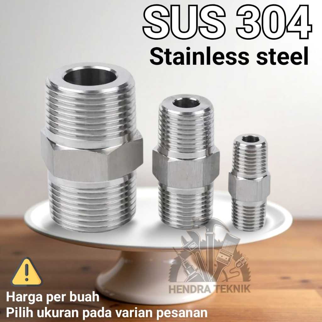 DOUBLE NIPPLE DRAT LUAR STAINLESS STEEL SUS 304 1/4" 3/8" 3/4" 1" STENLES DOBEL NEPEL MONEL 1/4 3/8 
