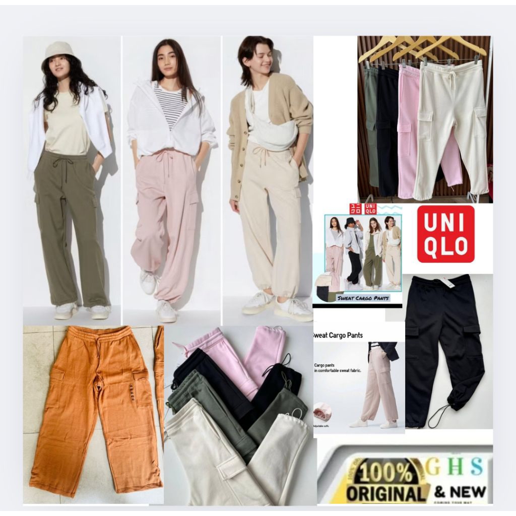 Celana Cargo Wanita Highwaist Sweat Cargo Pants Uniqlo 100% Baru UNSEX