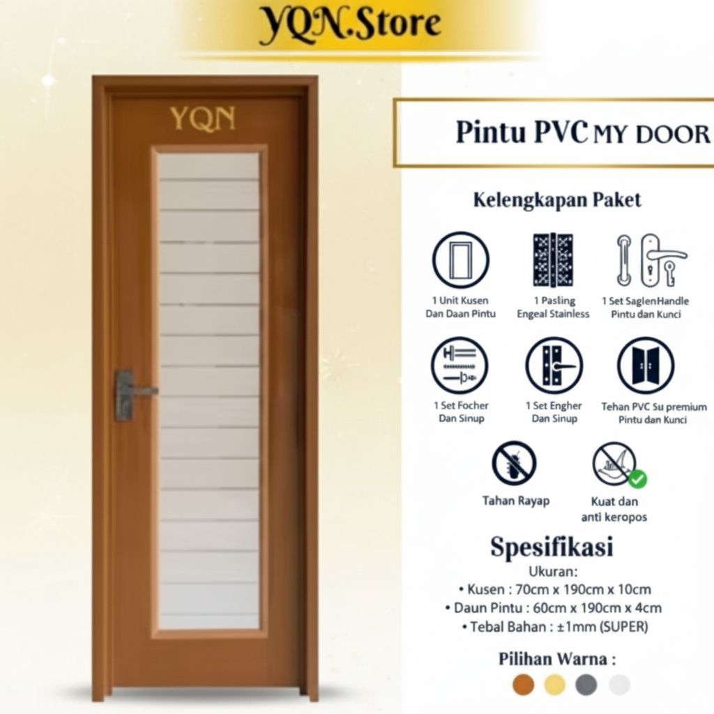 Pintu Kamar Mandi PVC Tebal Estetik Modern