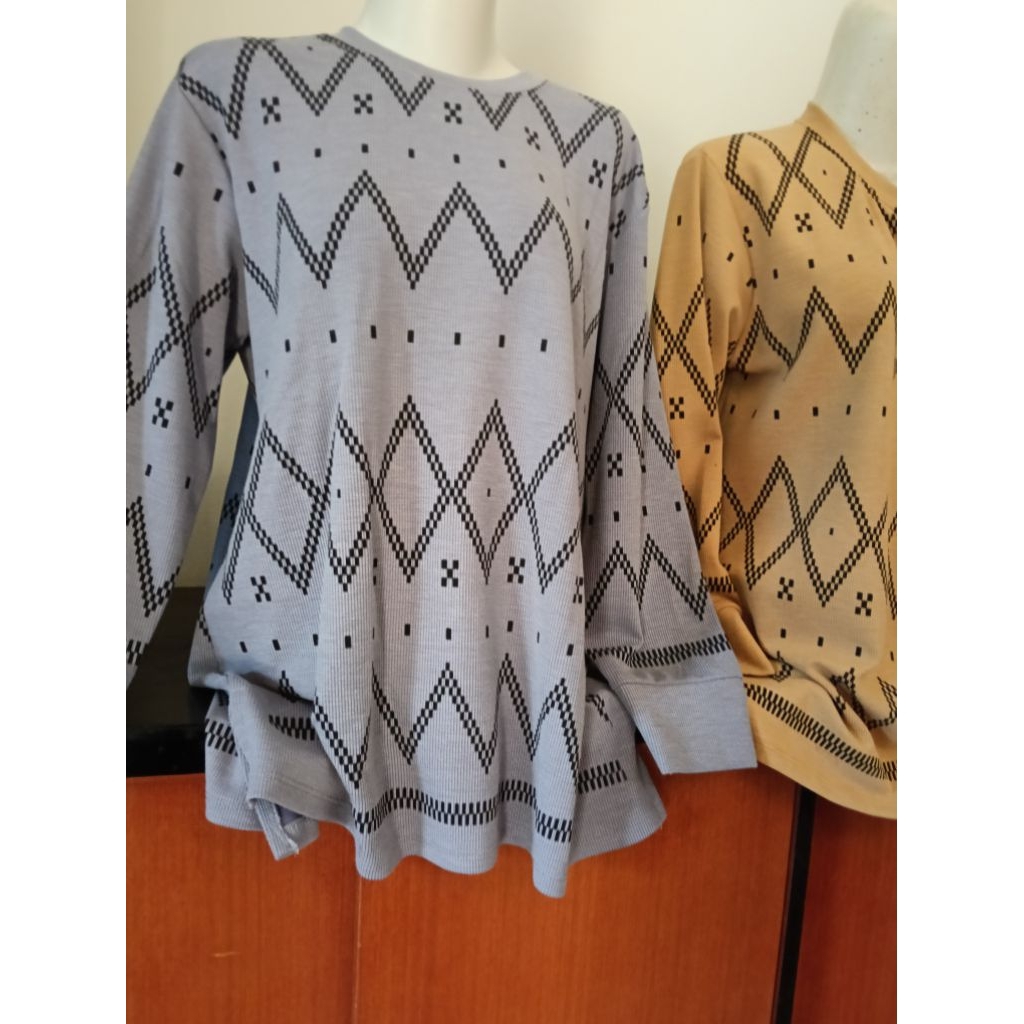 TUNIK RAJUT MURAH, MOTIF ZIGZAG/DIAMOND MODERN, LENGAN PANJANG,ALL OVERSIZE
