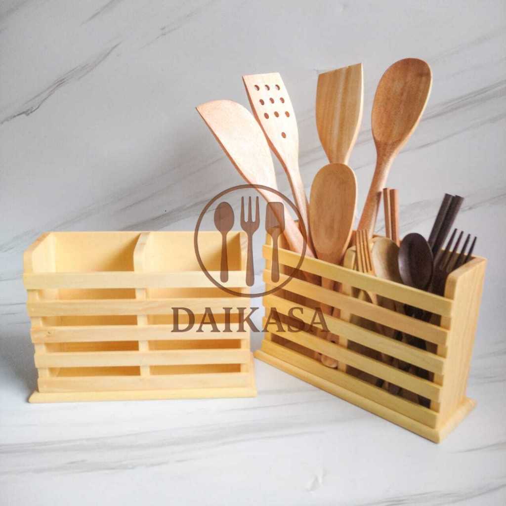 Tempat Sendok Garpu Kayu Estetik Minimalis