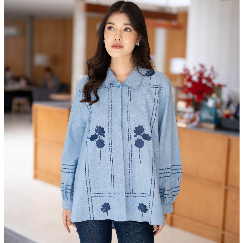 Mayoutfit Lavelle Shirt | Atasan Kemeja Wanita Bordir Bunga Embroidery