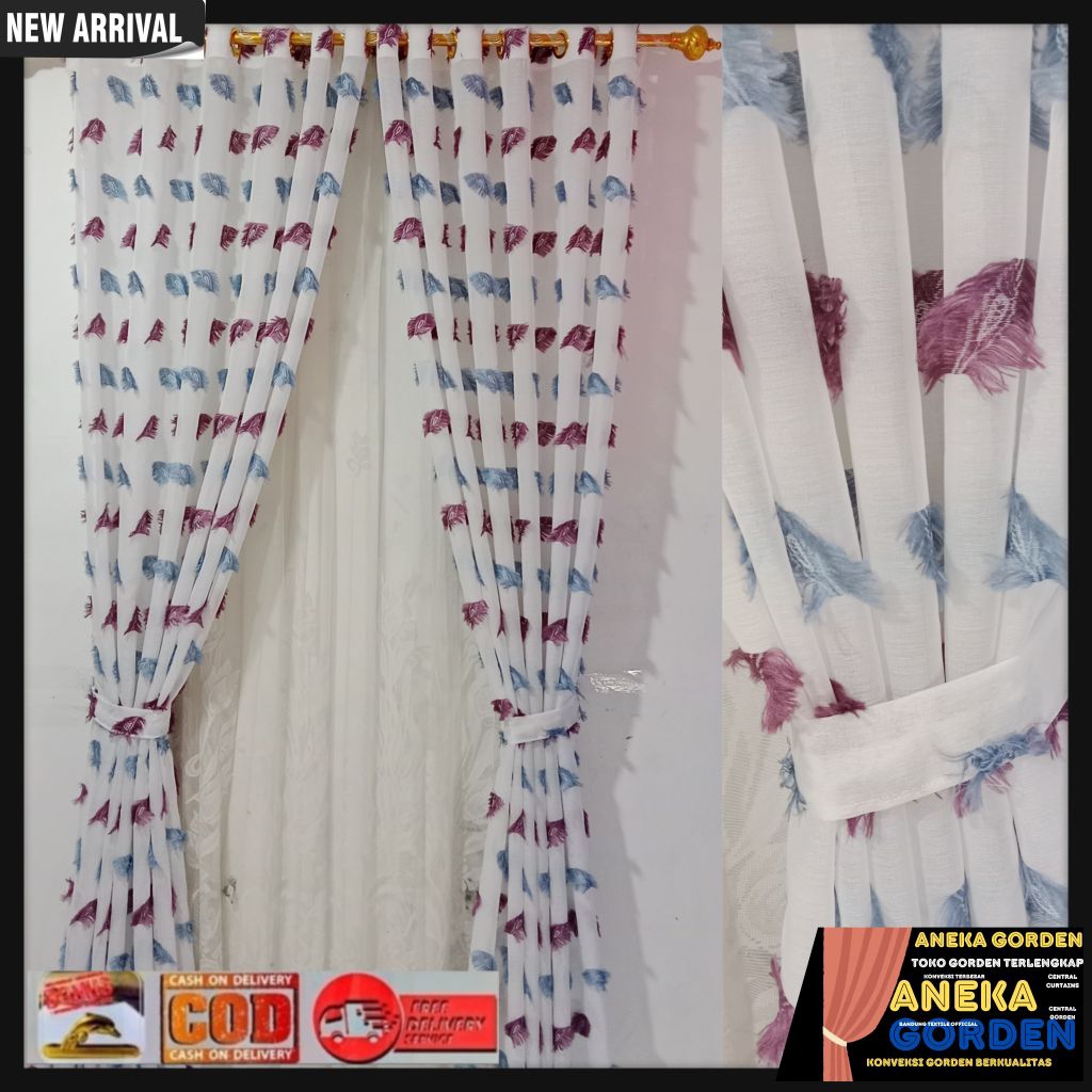 Gorden Jendela Vitrase Minimalis Vitrase Ruby ungu krem Model Smokring Ukuran L.140×T.230cm