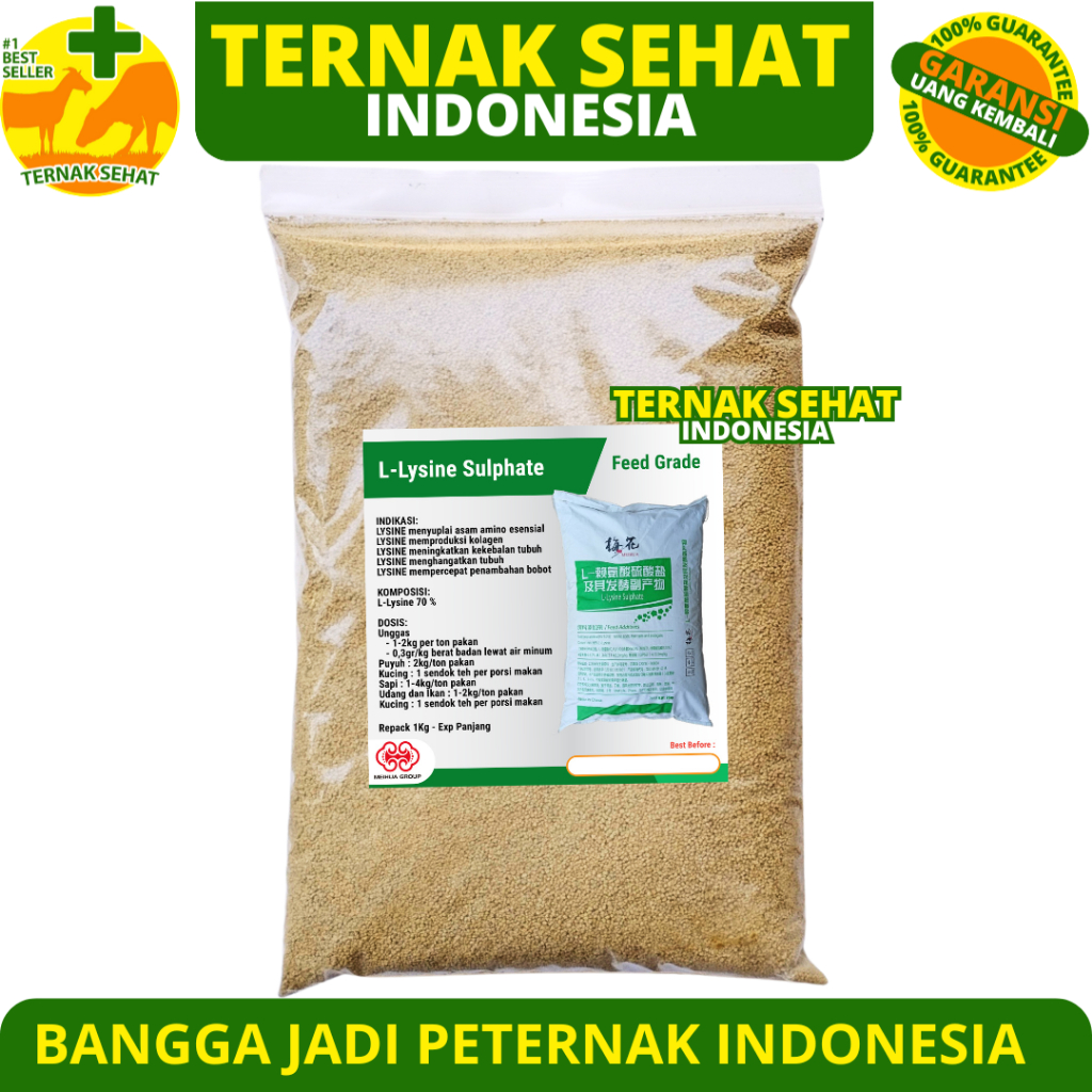 LYSINE SULFATE 1 KG MEIHUA HIJAU - Suplemen Hewan Asam Amino Penggemuk Sapi Ayam Kucing Anjing Udang