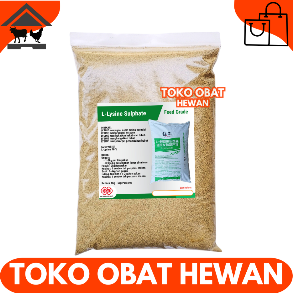 LYSINE SULFATE 1 KG MEIHUA HIJAU - Suplemen Hewan Asam Amino Penggemuk Sapi Ayam Kucing Anjing Udang
