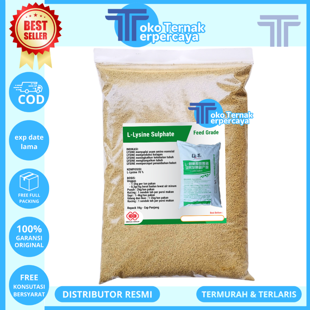 LYSINE SULFATE 1 KG MEIHUA HIJAU - Suplemen Hewan Asam Amino Penggemuk Sapi Ayam Kucing Anjing Udang