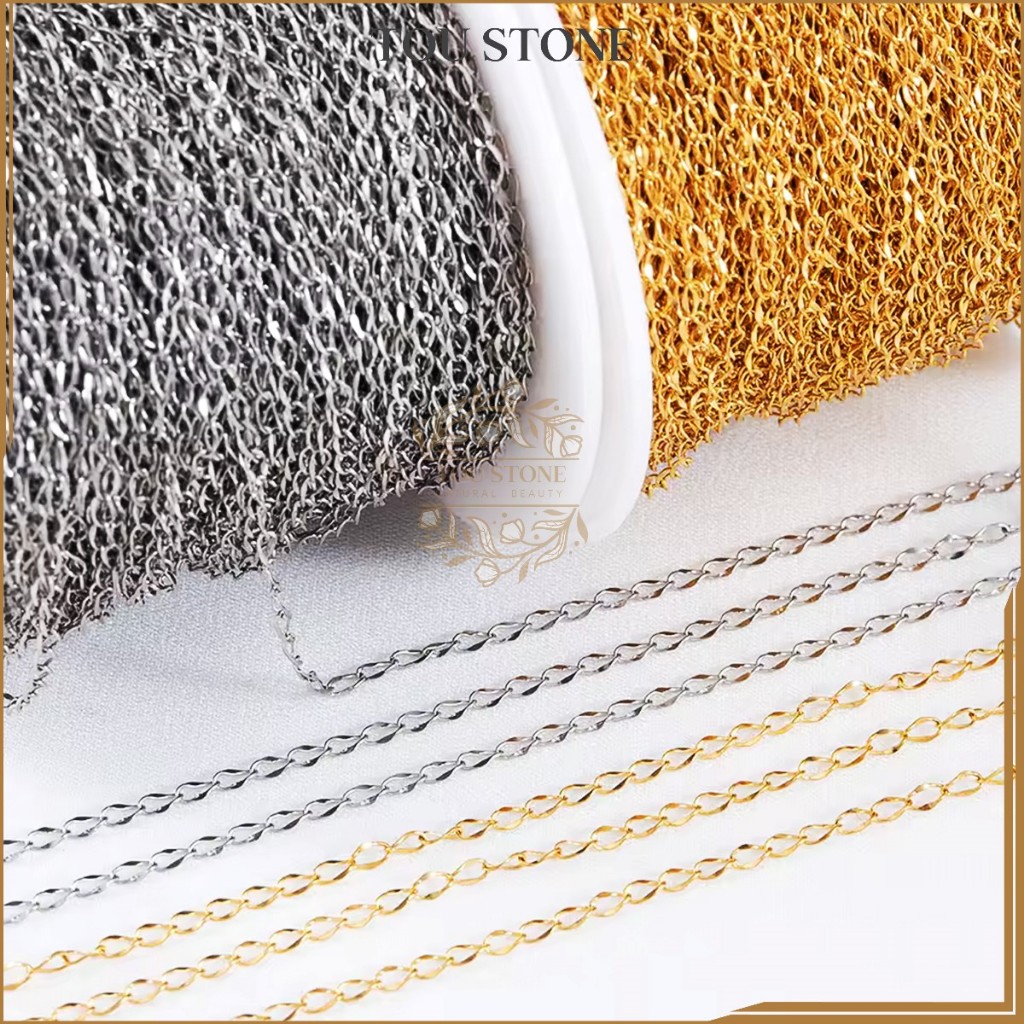 Tou Stone Kalung Gelang Kuningan Emas Rantai Bulat 1M/Roll Aksesoris Perhiasan DIY