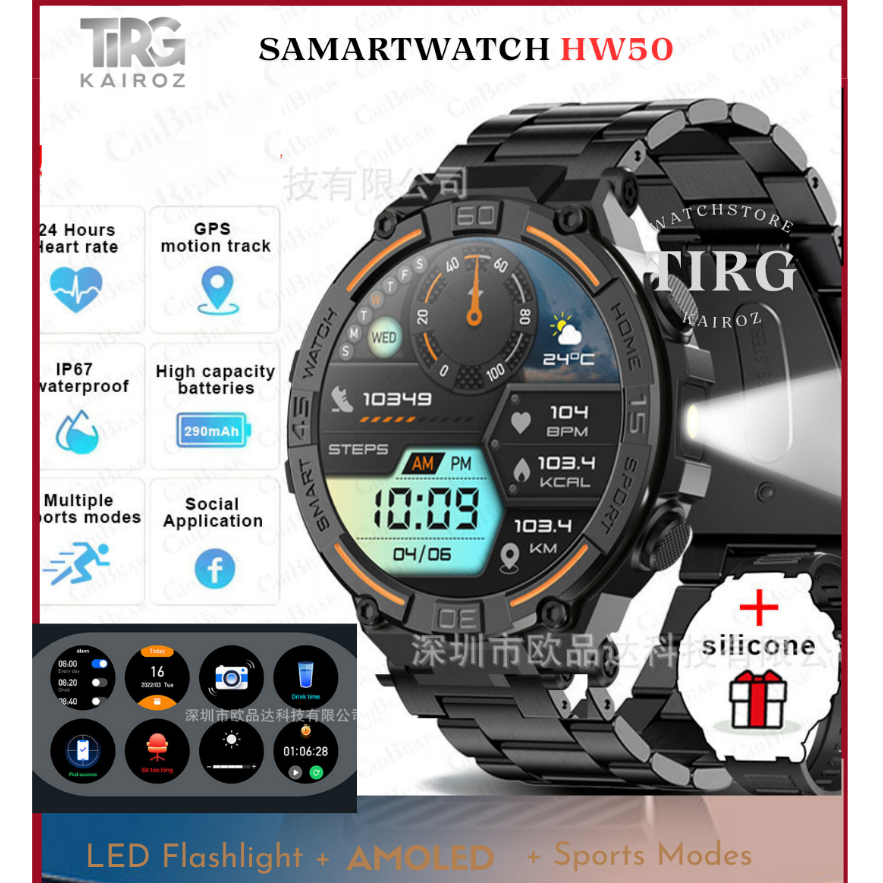 TIRD HW50 Smartwatch Amoled Deteksi Kesehatan Tracker fitness Bluetooth Call WhatsApp tahan air IP67